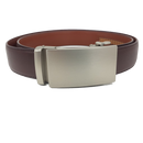 OSKA Men’s Belt Genuine Leather Automatic Buckle Matt Silver - Deep Brown