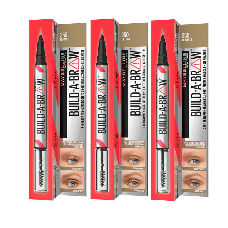 3x Maybelline Build A Brow 2 in 1 Pen Sealing Gel Eyebrow 250 Blonde