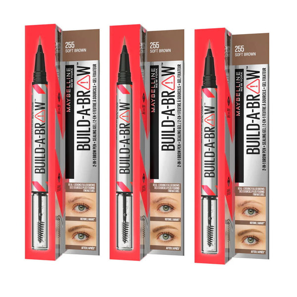 3x Maybelline Build A Brow 2 in 1 Pen Sealing Gel Eyebrow 255 Soft Brown