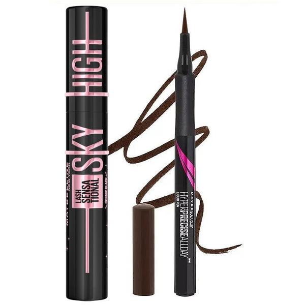 2pk SET Maybelline Hyper Precise Eyeliner 710 Forest Brown and Sky High Mascara Cosmic Black