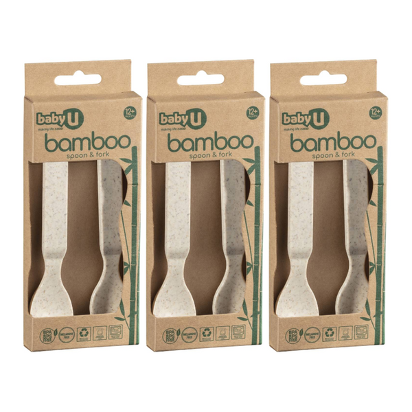 3x Baby U Bamboo Spoon and Fork Set