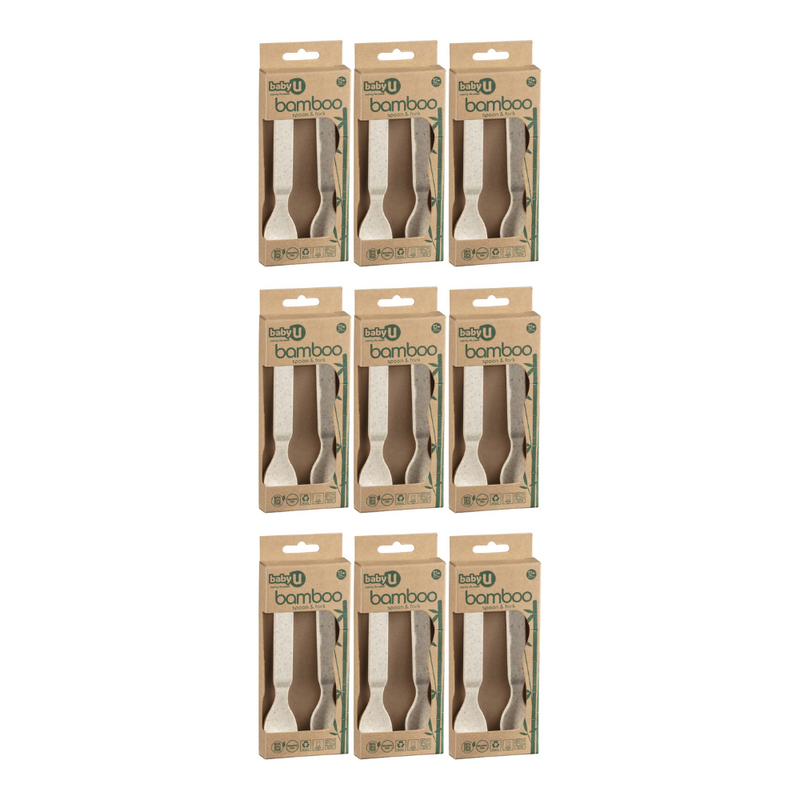 9x Baby U Bamboo Spoon and Fork Set