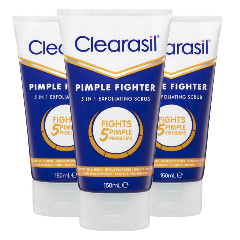 3x Clearasil 5 In 1 Pimple Fighter Exfoliating Scrub 150ml