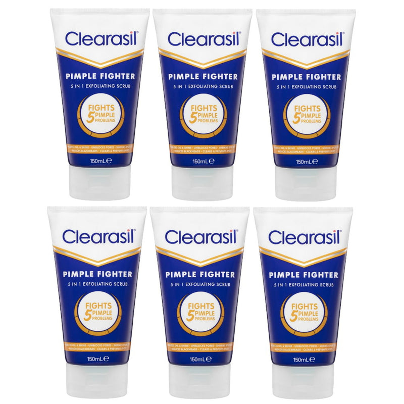 6x Clearasil 5 In 1 Pimple Fighter Exfoliating Scrub 150ml