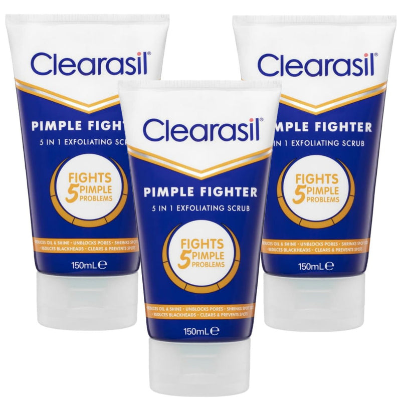 3x Clearasil 5 In 1 Pimple Fighter Exfoliating Scrub 150ml