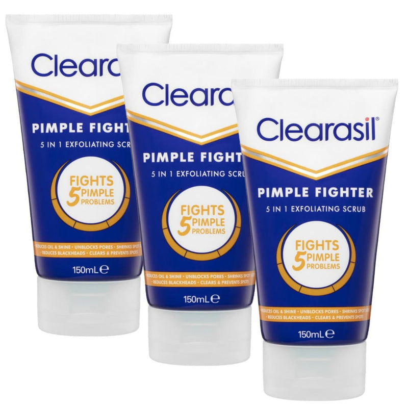 3x Clearasil 5 In 1 Pimple Fighter Exfoliating Scrub 150ml