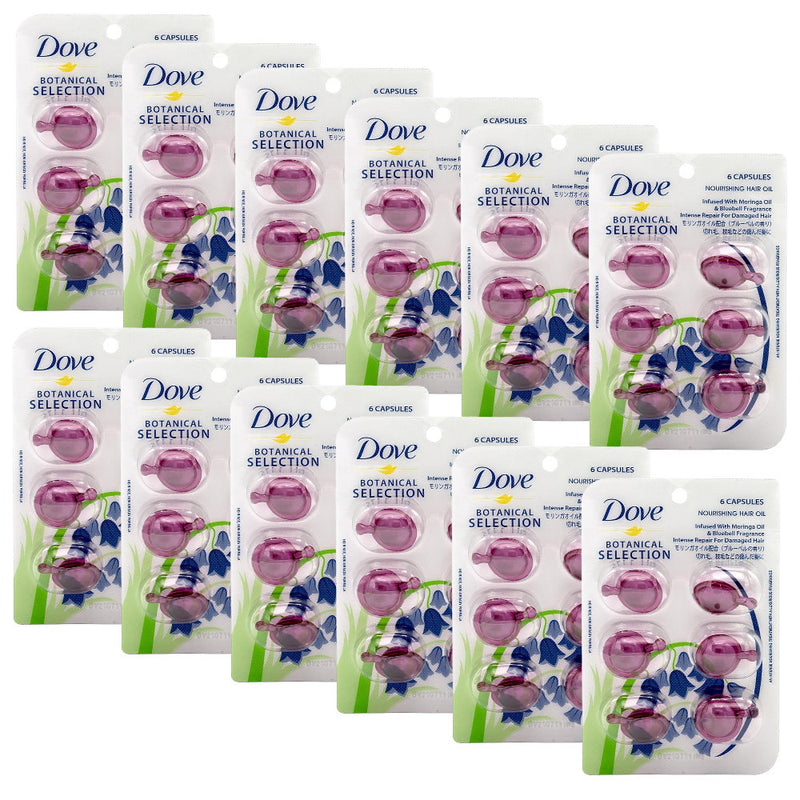 12x Dove Botanical Selection Nourishing Hair Oil Infused With Moringa Oil & Bluebell Fragrance 6 Capsules x 1ml