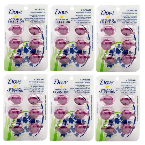 6x Dove Botanical Selection Nourishing Hair Oil Infused With Moringa Oil & Bluebell Fragrance 6 Capsules x 1ml