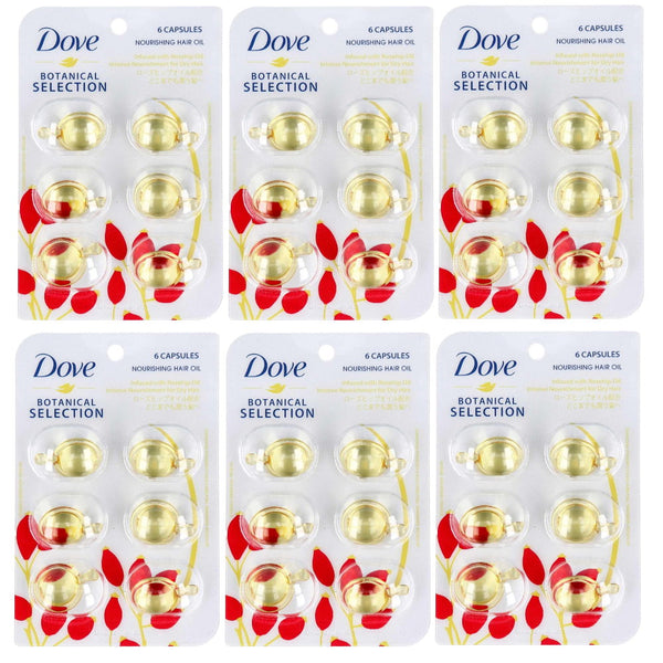 6x Dove Botanical Selection Nourishing Hair Oil Infused With Rosehip Oil 6 Capsules x 1ml