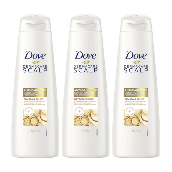 3x Dove Dermacare Scalp Anti Dandruff Conditioner Dry Scalp Relief 300ml