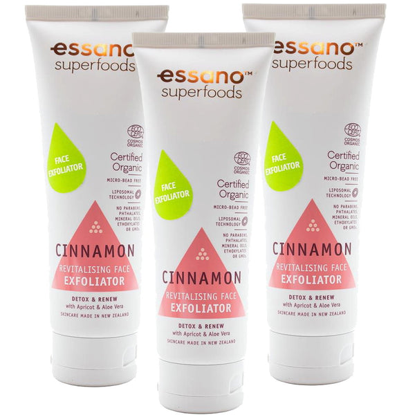 3x Essano Superfoods Certified Organic Cinnamon Revitalising Face Exfoliator 100ml