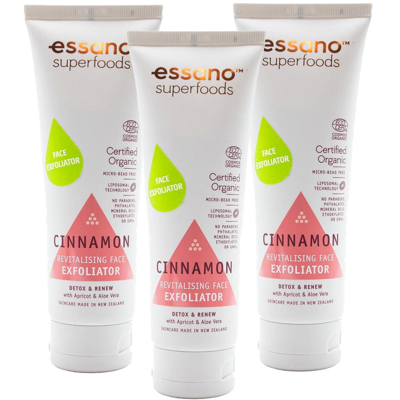 3x Essano Superfoods Certified Organic Cinnamon Revitalising Face Exfoliator 100ml