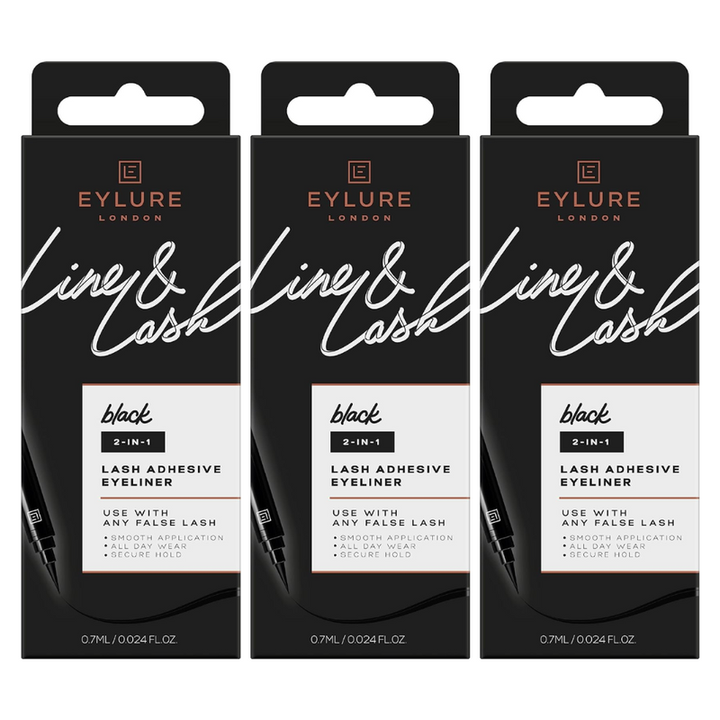 3x Eylure London Line & Lash 2-in-1 Adhesive Eyeliner Black 7ml