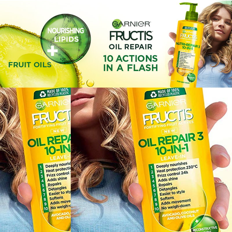 Garnier Fructis Nutri Repair 3 10-in-1 Leave-In Treatment Cream For Dry Hair 400ml