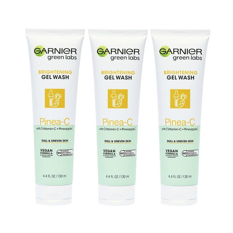 3x Garnier Green Labs Pinea-C Brightening Gel Wash Cleanser 130ml