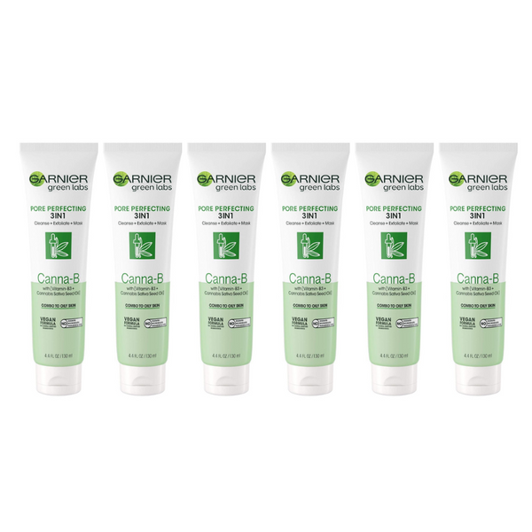 6x Garnier Green Labs Pore Perfecting 3 in 1 Cleanse Exfoliate Mask Canna B 130ml