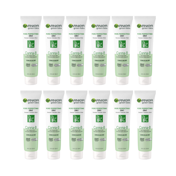 12x Garnier Green Labs Pore Perfecting 3 in 1 Cleanse Exfoliate Mask Canna B 130ml