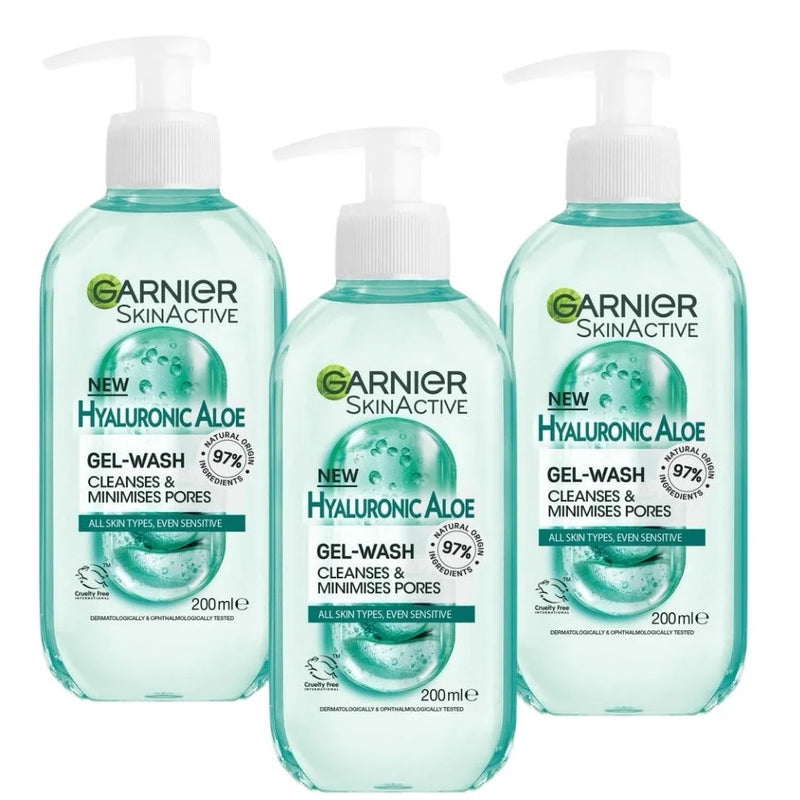 3x Garnier Skin Active Hyaluronic Aloe Gel Cleanser 200ml