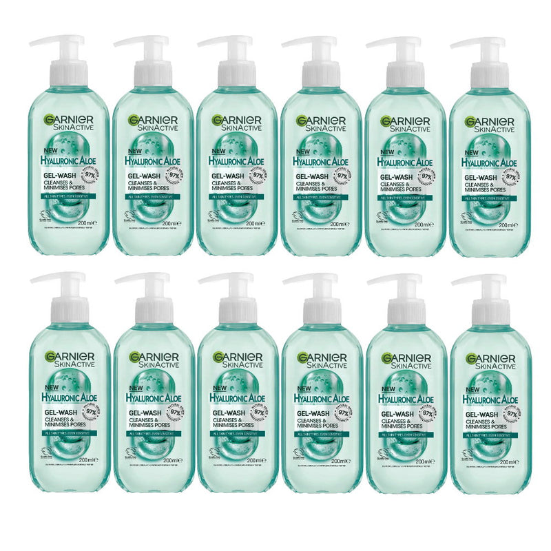 12x Garnier Skin Active Hyaluronic Aloe Gel Cleanser 200ml