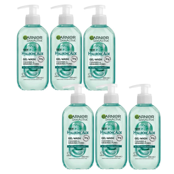 6x Garnier Skin Active Hyaluronic Aloe Gel Cleanser 200ml