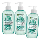 3x Garnier Skin Active Hyaluronic Aloe Gel Cleanser 200ml