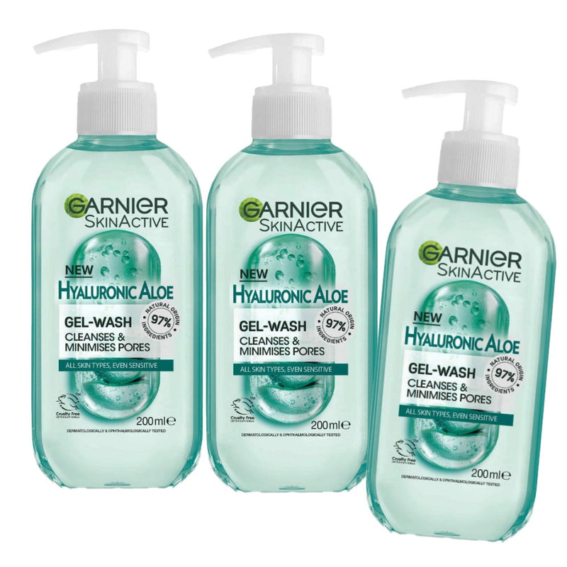 3x Garnier Skin Active Hyaluronic Aloe Gel Cleanser 200ml