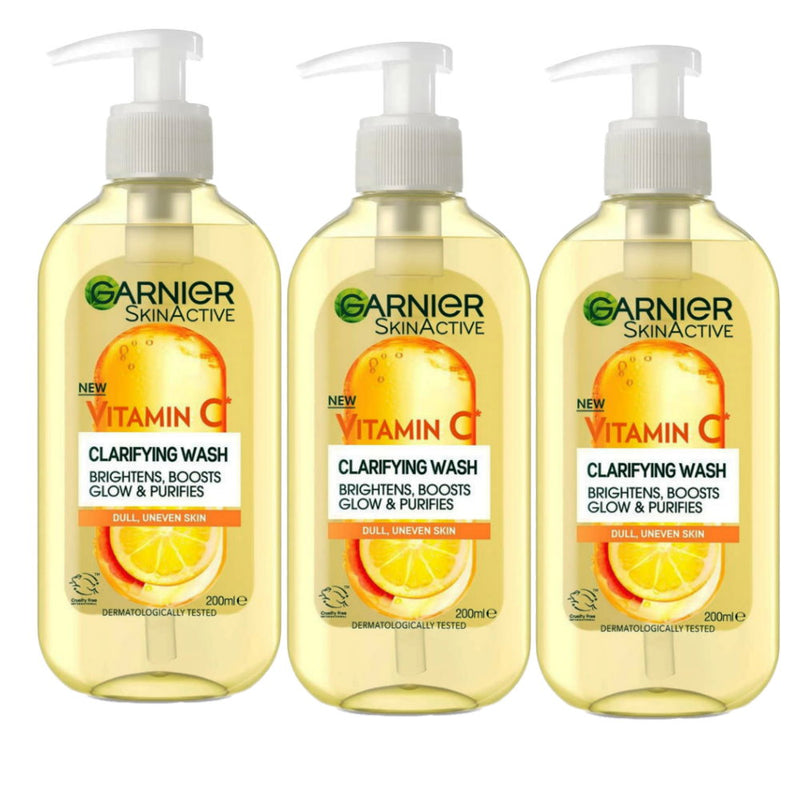 3x Garnier Skin Active Vitamin C Brightening Gel Cleanser 200ml