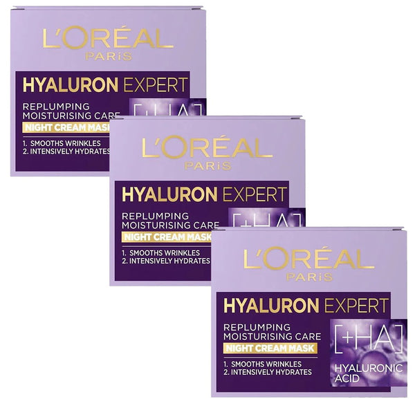 3x L'Oreal Hyaluron Expert Replumping Moisturising Night Cream Mask spf20 50ml