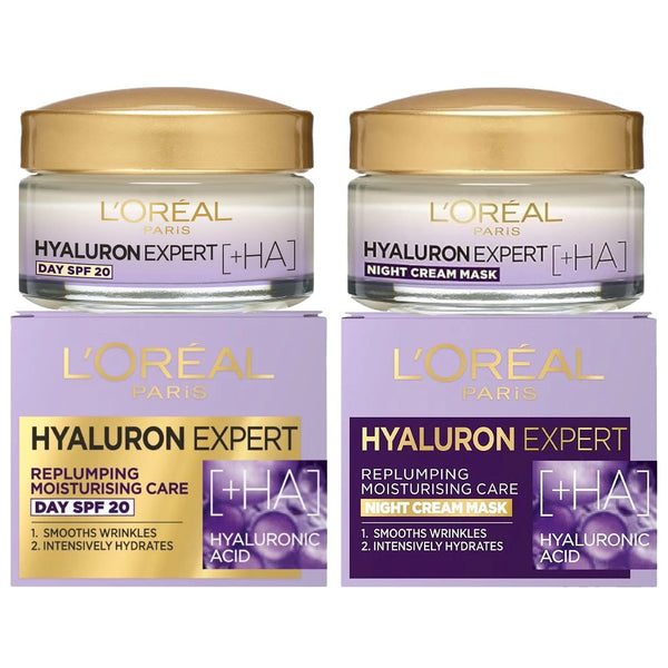 Day and Night 2pk L'Oreal Hyaluron Expert Replumping Moisturising Cream Mask spf20 - LOreal Makeup Warehouse Australia