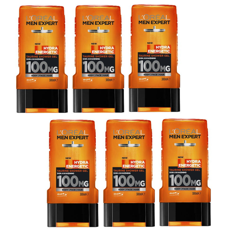 6x L'Oreal Men Expert Hydra Energetic Shower Gel Body Face Hair 300ml