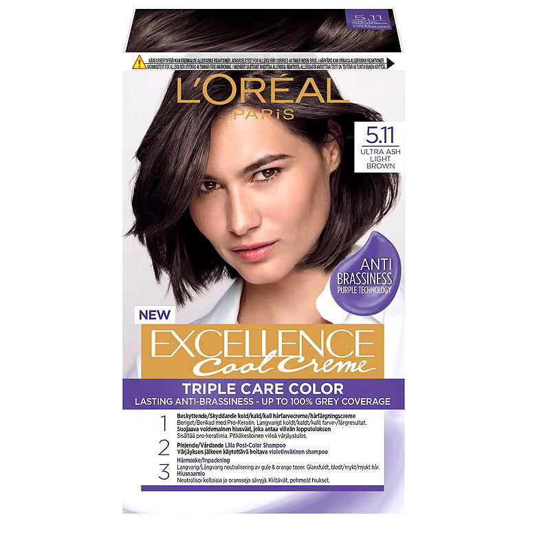 12x L'Oreal Paris Excellence Cool Creme Permanent Hair Colour 5.11 Ultra Light Brown