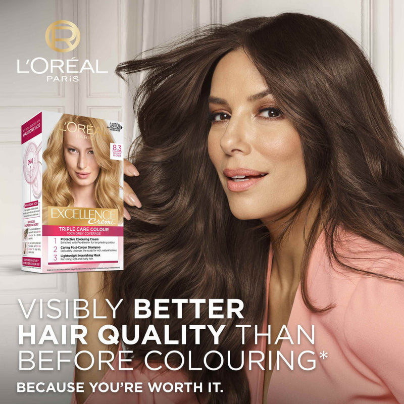 6x L'Oreal Paris Excellence Crème Permanent Hair Colour 8.3 Golden Blonde