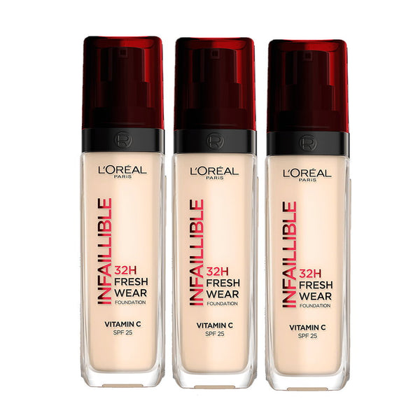 3x L'Oreal Paris Infallible 32H Fresh Wear Foundation SPF 25 30ml 130 Cool Undertone