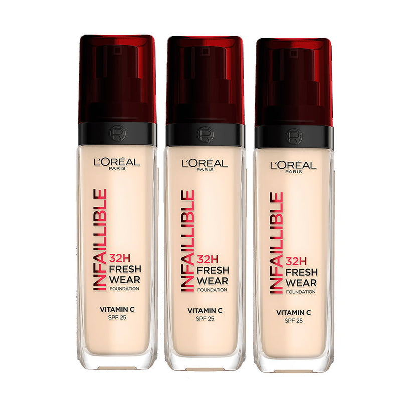 3x L'Oreal Paris Infallible 32H Fresh Wear Foundation SPF 25 30ml 130 Cool Undertone