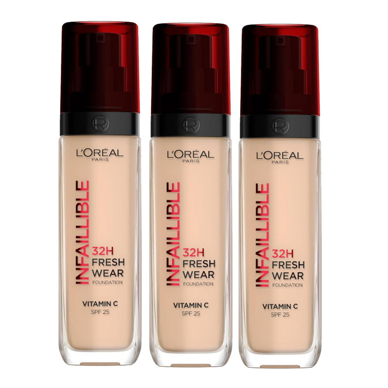 3x L'Oreal Paris Infallible 32H Fresh Wear Foundation SPF 25 30ml 132 Warm Undertone