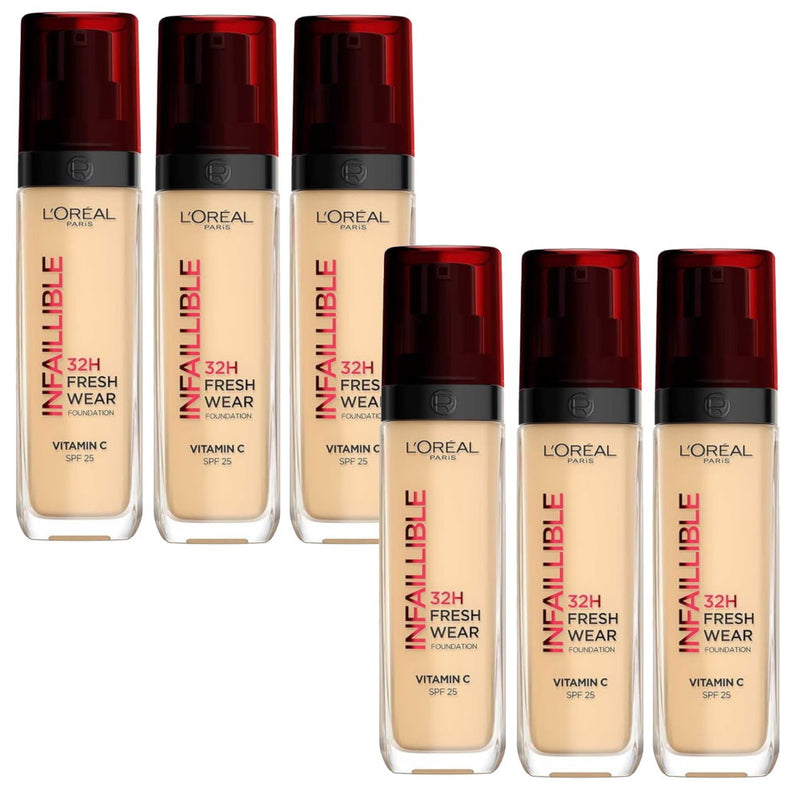 6x L'Oreal Paris Infallible 32H Fresh Wear Foundation SPF 25 30ml 140 Cool Undertone