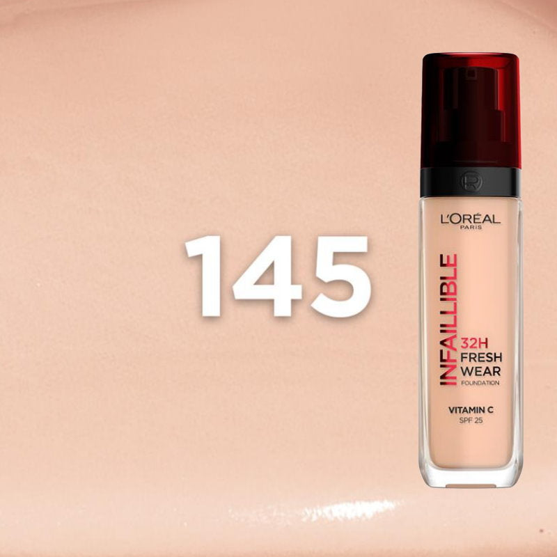 3x L'Oreal Paris Infallible 32H Fresh Wear Foundation SPF 25 30ml 145 Cool Undertone