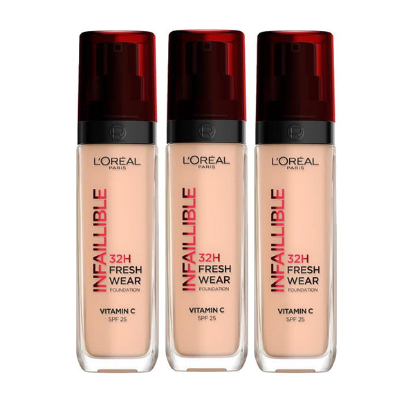 3x L'Oreal Paris Infallible 32H Fresh Wear Foundation SPF 25 30ml 145 Cool Undertone