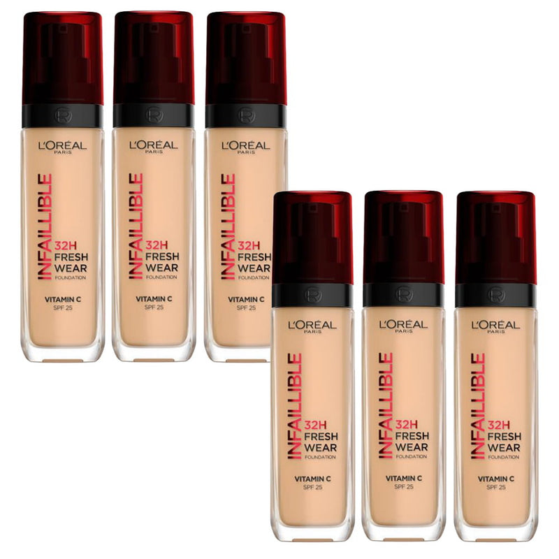 6x L'Oreal Paris Infallible 32H Fresh Wear Foundation SPF 25 30ml 220 Neutral Undertone