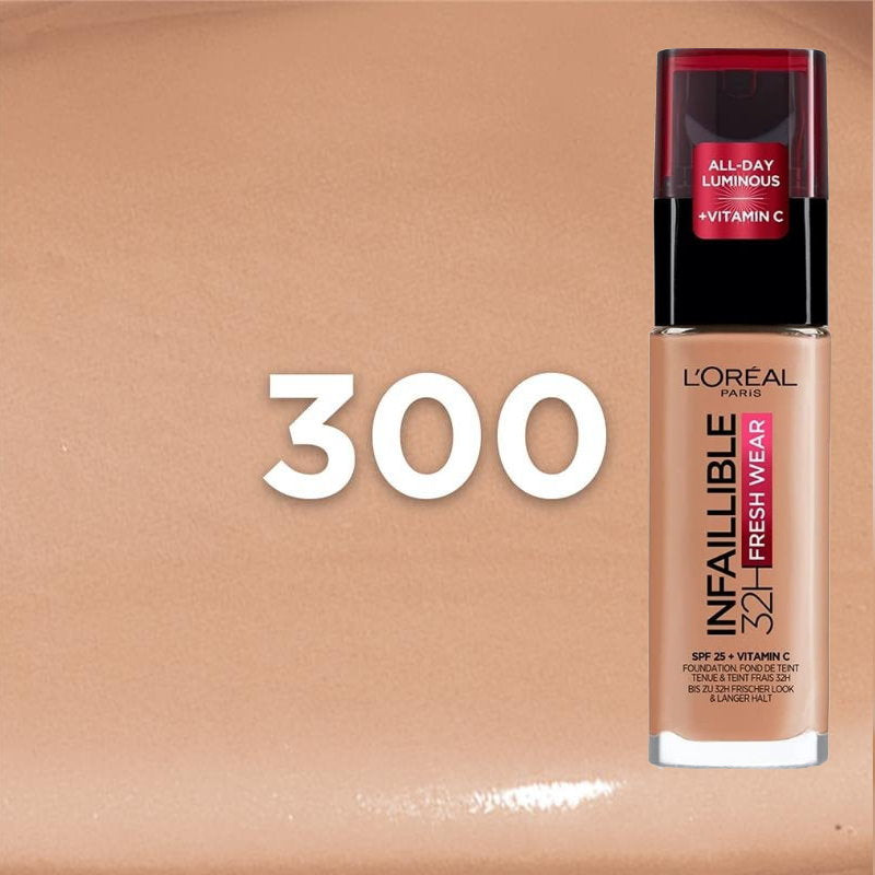 L'Oreal Paris Infallible 32H Fresh Wear Foundation SPF 25 30ml 300 Amber