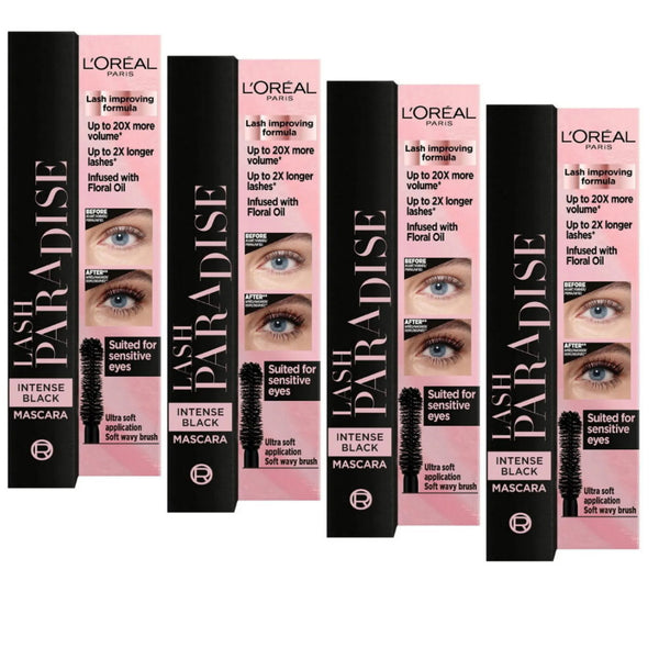 4x L'Oreal Paris Lash Paradise Mascara 6.4mL Intense Black