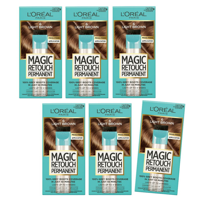 6x L'Oreal Paris Magic Retouch Permanent Hair Colour 6 Light Brown