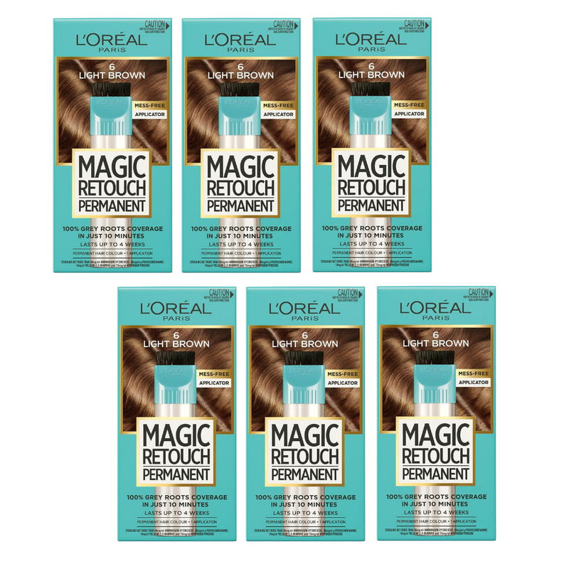 6x L'Oreal Paris Magic Retouch Permanent Hair Colour 6 Light Brown