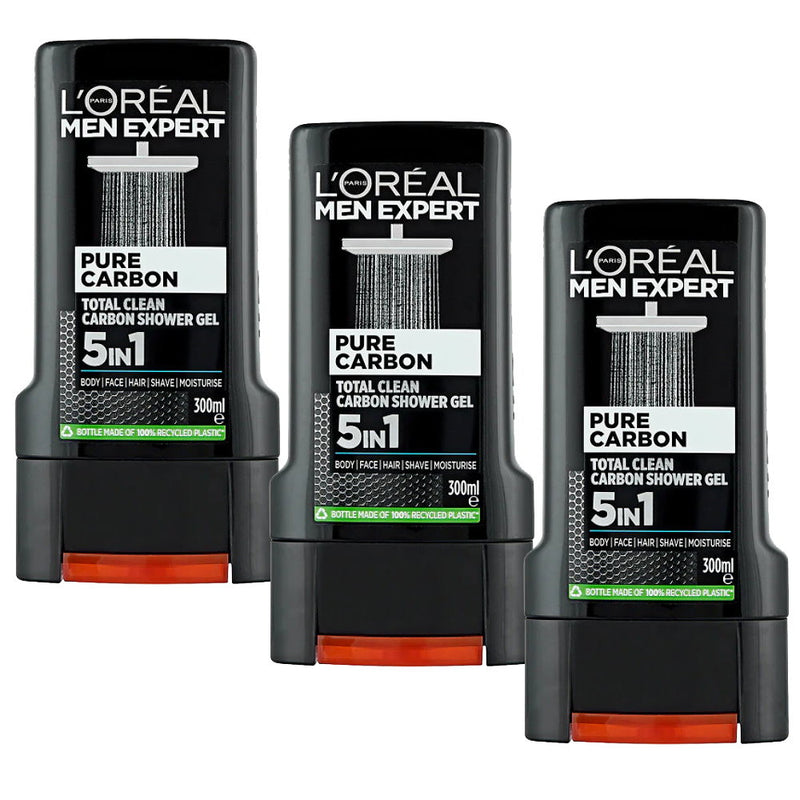 3pk Loreal Paris Men Expert Total Clean Carbon Shower Gel - Loreal Makeup Warehouse 