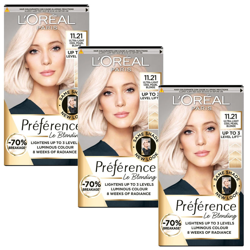 3x L'Oreal Paris Preference Hair Colour 11.21 Moscow Ultra Light Cool Pearl Blonde