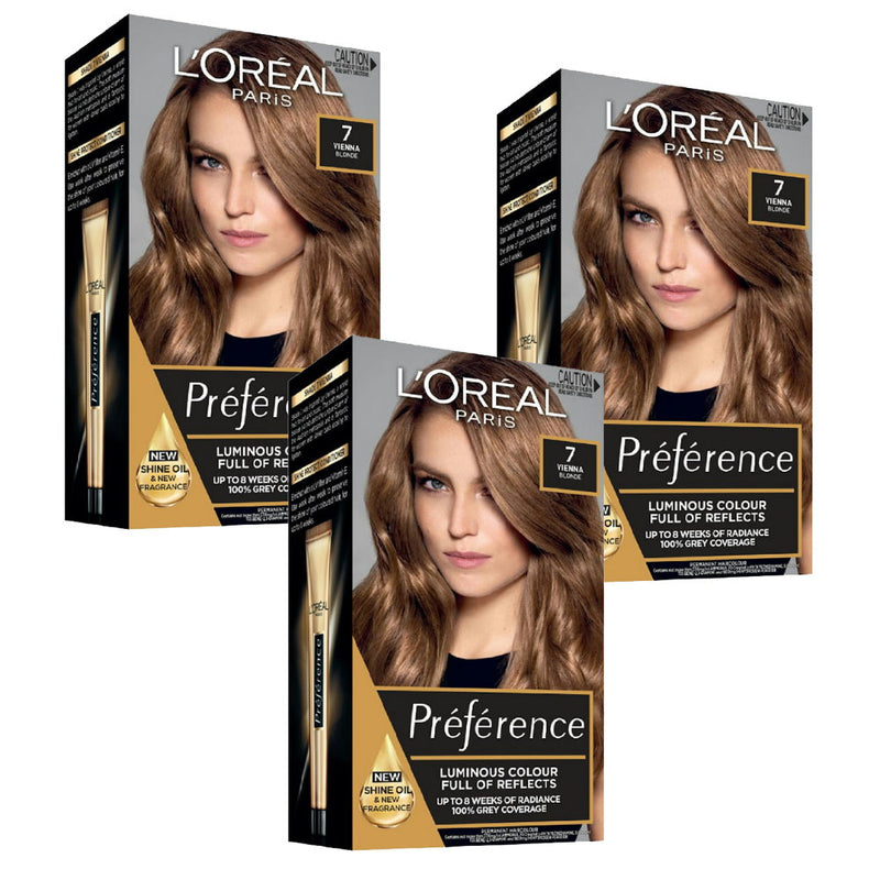 3x L'Oreal Paris Preference Permanent Hair Colour 7 Vienna Blonde