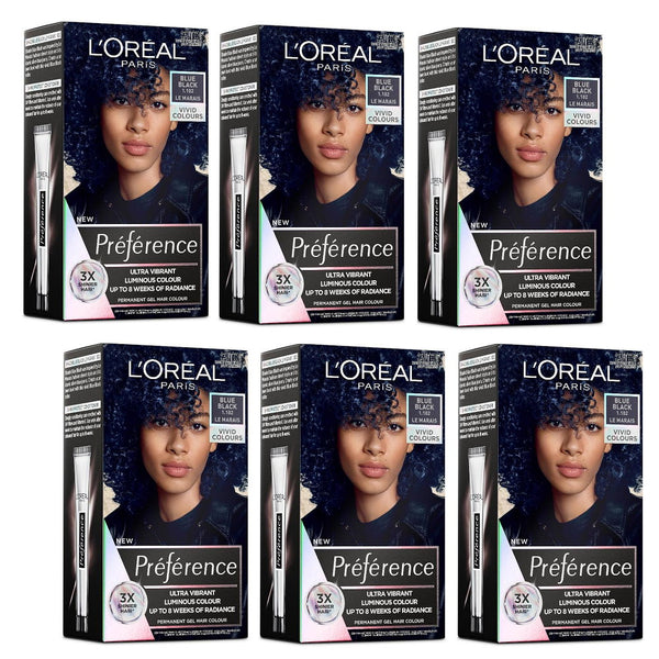 6x L'Oreal Paris Preference Vivids Permanent Hair Colour 1.102 Blue Black Le Marais