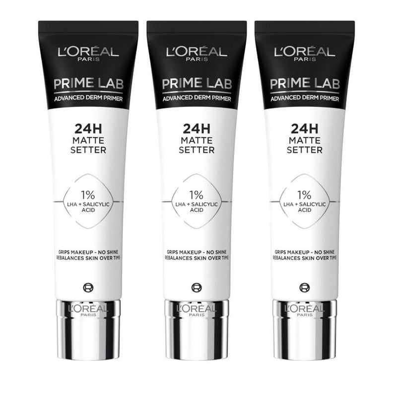 3x L'Oreal Paris Prime Lab 24 Hour Matte Setter Primer 30ml