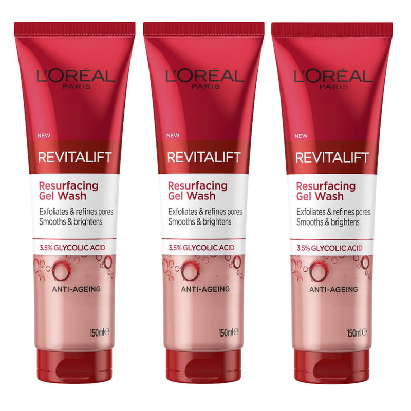 3x L'Oreal Paris Revitalift Laser Gel Wash 150ml