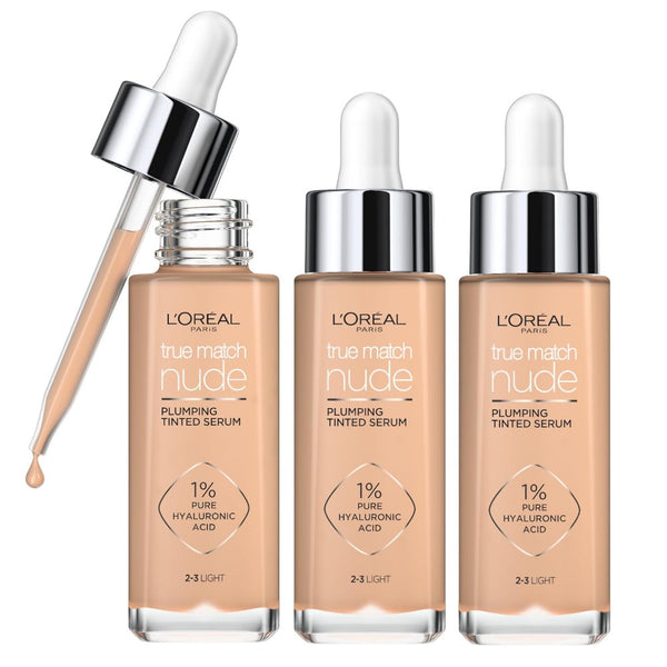 3x L'Oreal Paris True Match Nude Plumping Tinted Serum 30ml 2-3 Light